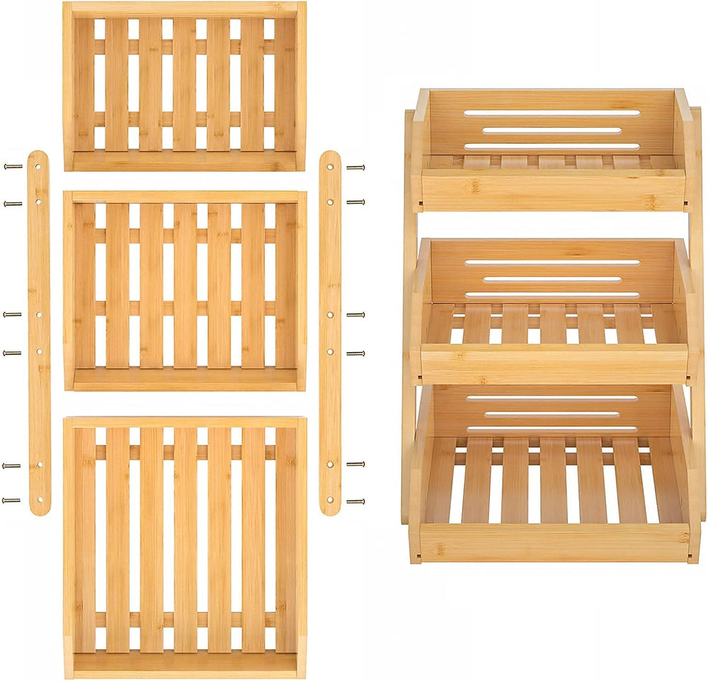 Merysen 3-Tier Bamboo Fruit Basket for Kitchen Countertop, Self-assembly