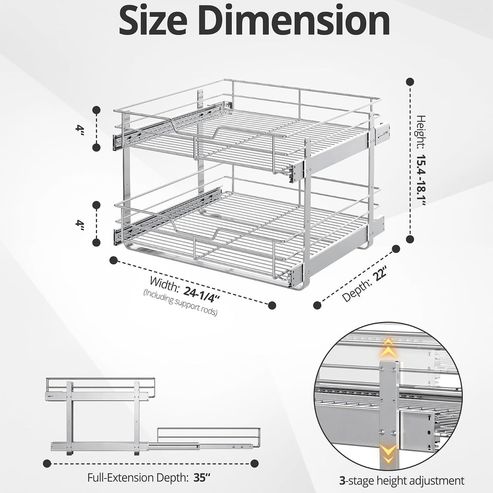 Pull Out Cabinet Organizer,24¼'' Slide Out Kitchen Organizers and Sto...
