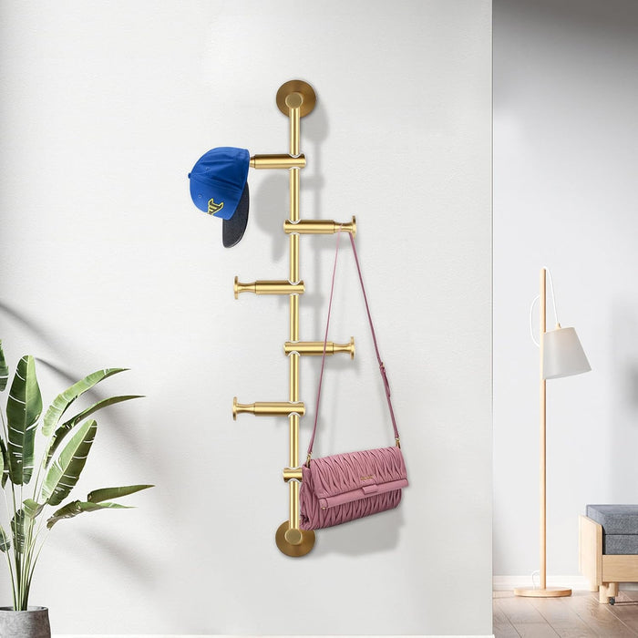 Vertical Coat Rack Wall Mounted, 6 Hooks Wall Mount Coat Hooks Coat Rack for Entryway Bedroom Coats Scarfs Bag Hat Umbrella Space Saving (Gold) (Gold)