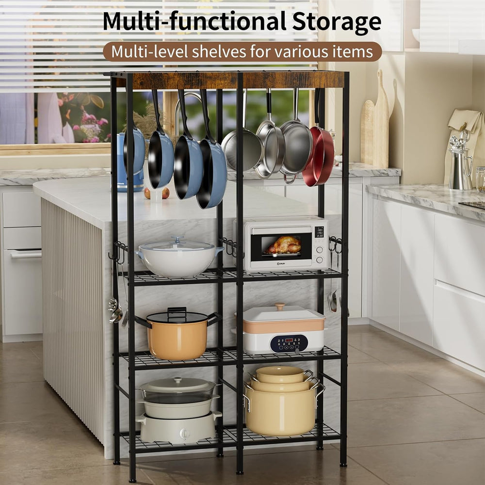 Pot Rack 5 Tier— Pot and Pan Organizer with Hanging Rod, Holds Cast Iron &amp...