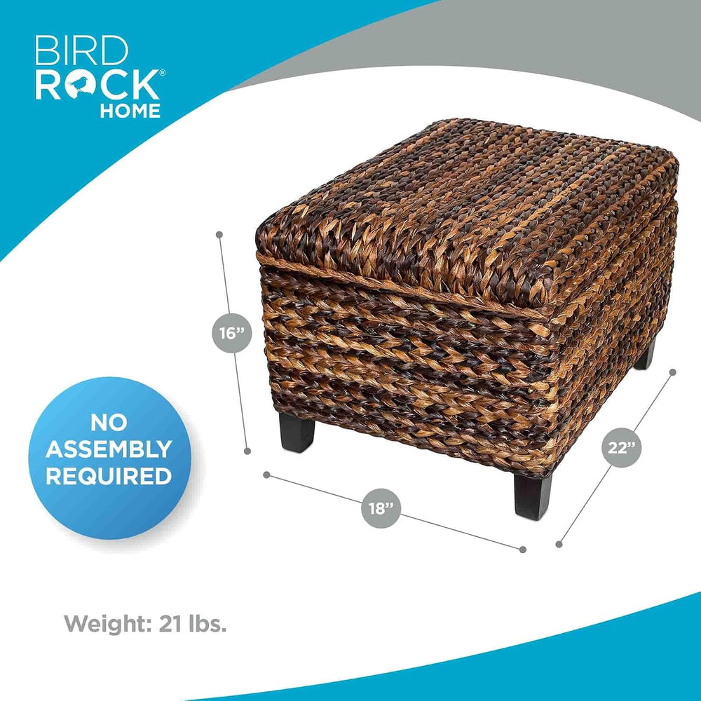 BIRDROCK HOME Woven Seagrass Storage Ottoman with Safety Hinges - Easy-to-Ope...