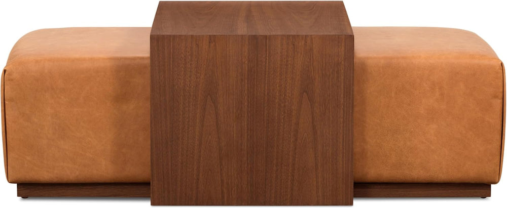 POLY & BARK Jarmo Leather Ottoman with Walnut Table in Full-Grain Pure-An...