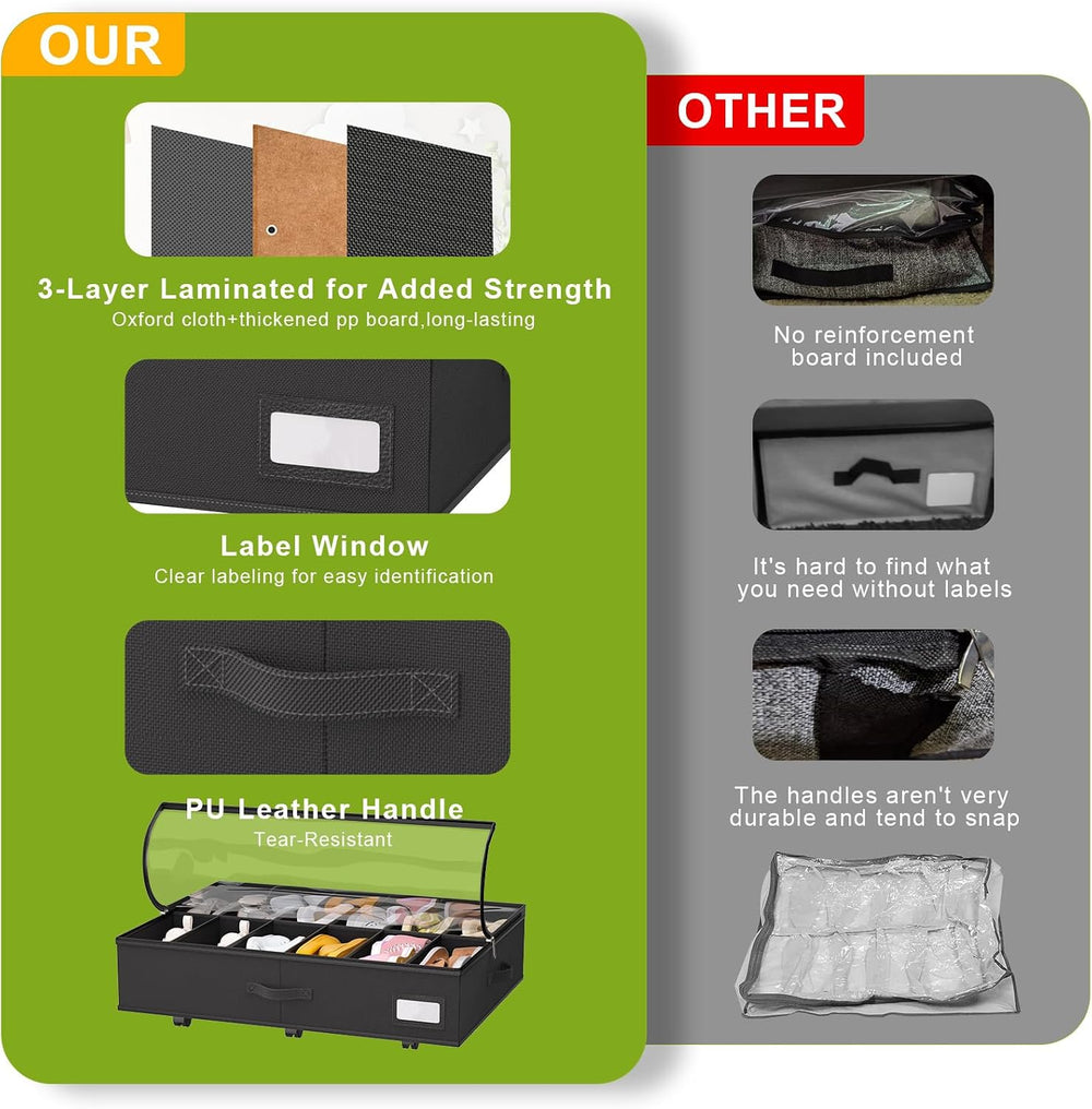 homyfort Under Bed Shoe Storage with Wheels, Fits 24 Pairs, Rolling Shoe Orga...