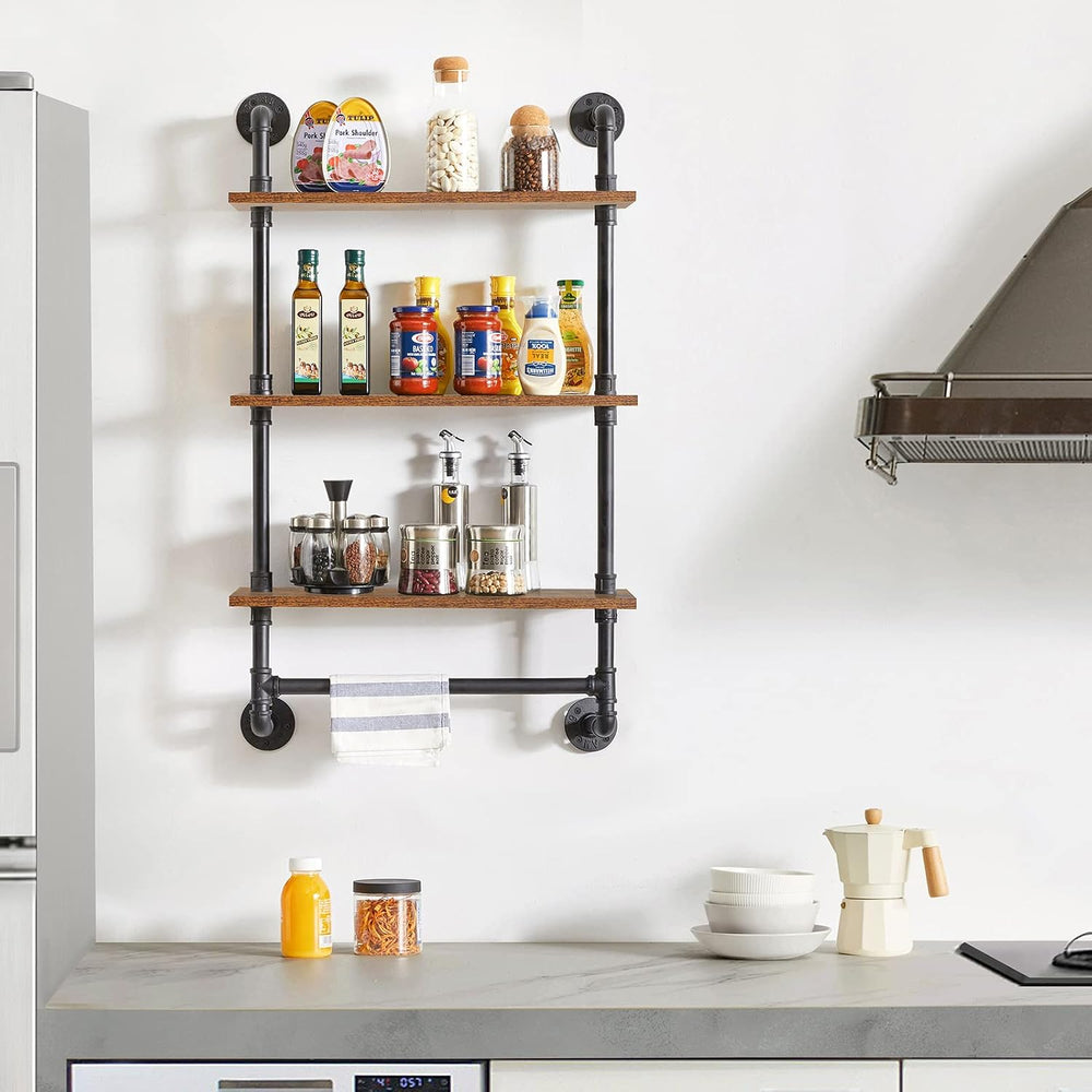IBUYKE 3-Tiers Industrial Pipe Shelves with Towel Bar RF-TM015