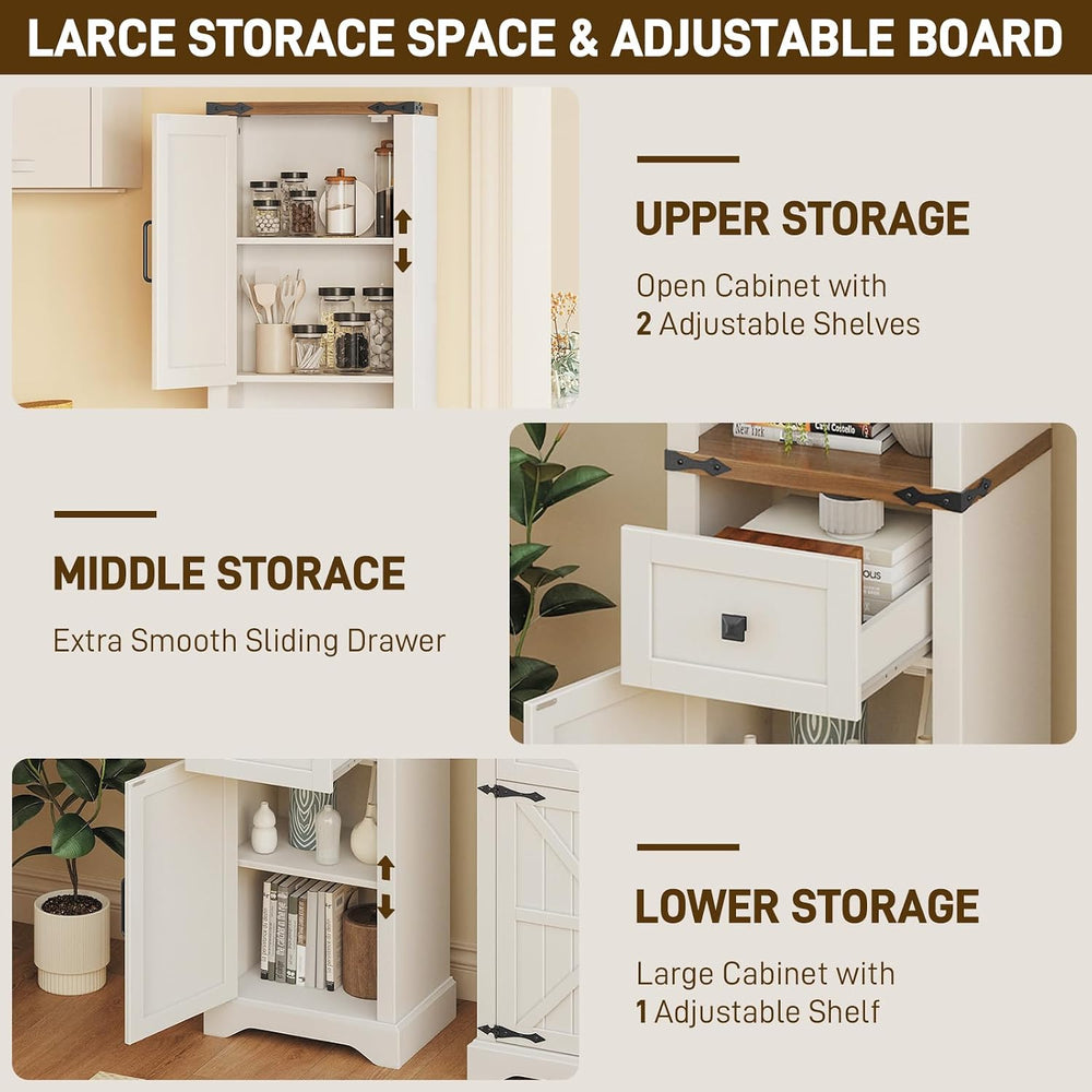 66" Tall Farmhouse Bathroom Storage Cabinet with Barn Doors,Unique White