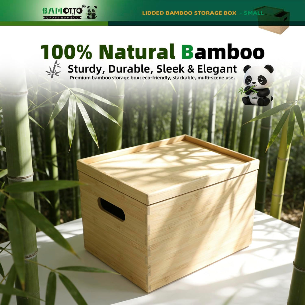 BAMOTTO CRAFTBAMBOO Stackable Bamboo Storage Bin with Lid 10.2”x7.3”x6.5”