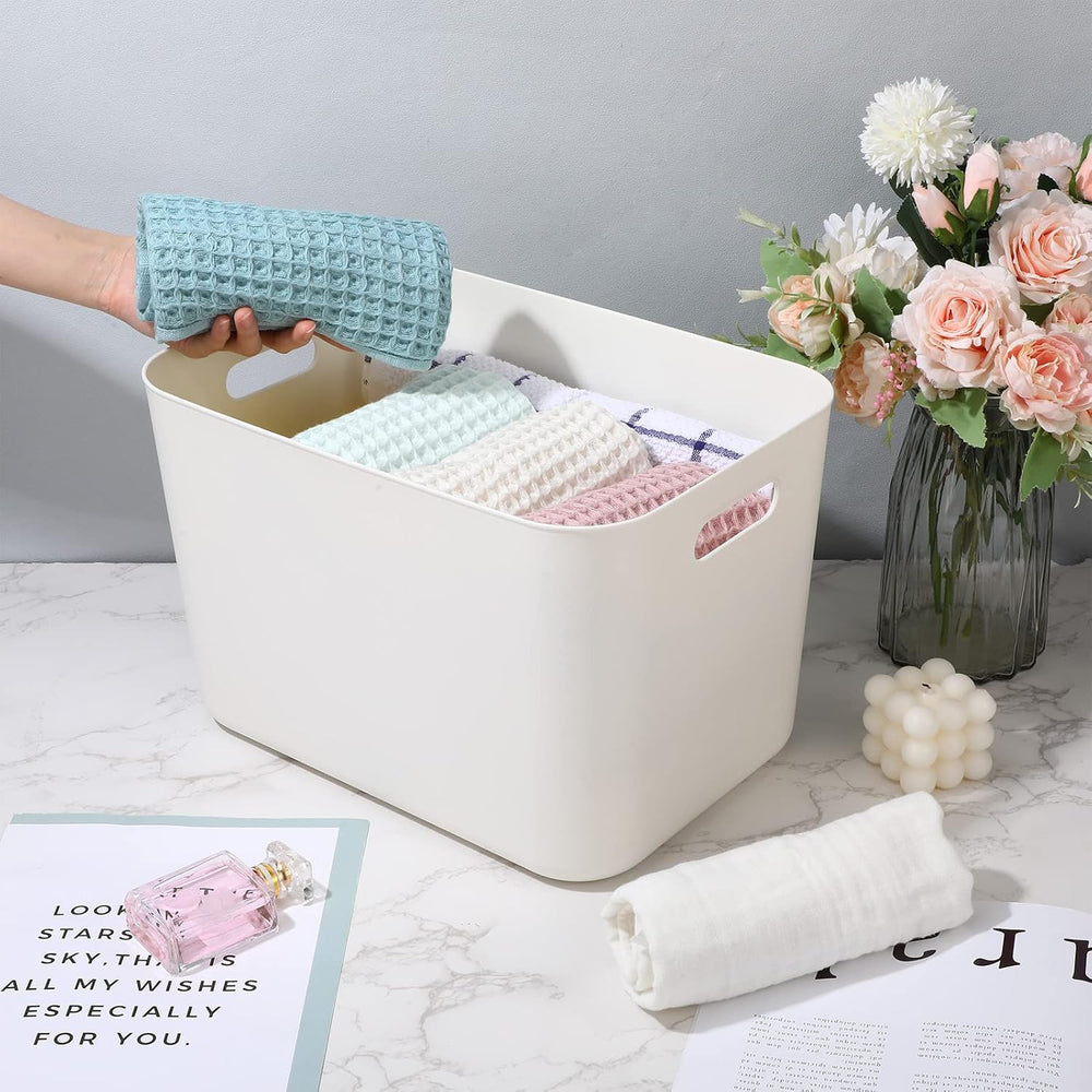 Zopeal White Plastic Storage Bins,10 Pcs,14 x 10.5 x 9.5 Inch