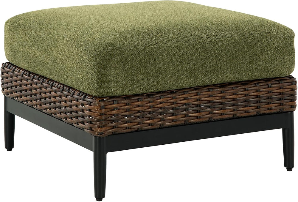 Signature Design by Ashley Outdoor Ottoman with Cushion, 28" Square Green