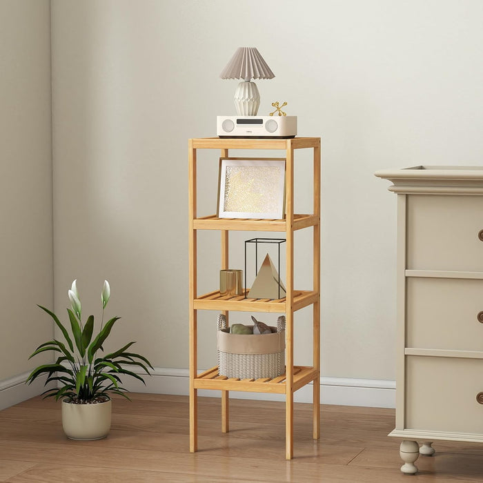 kinbor 4-Tier Bamboo Shelf, Bathroom Organizer, for Living Room Bathroom