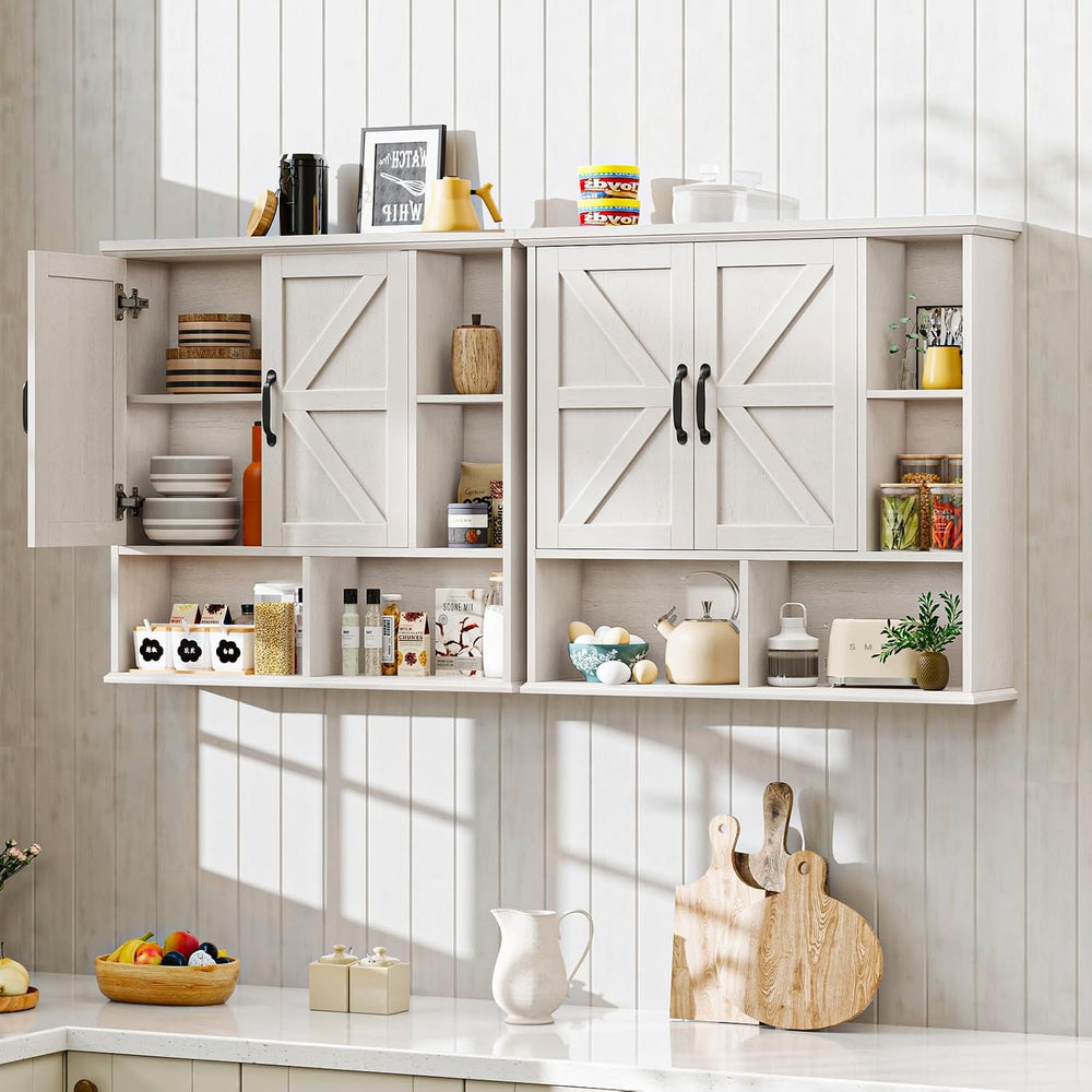 Bathroom Wall Cabinet, Farmhouse Medicine Cabinet with Doors, Rustic White
