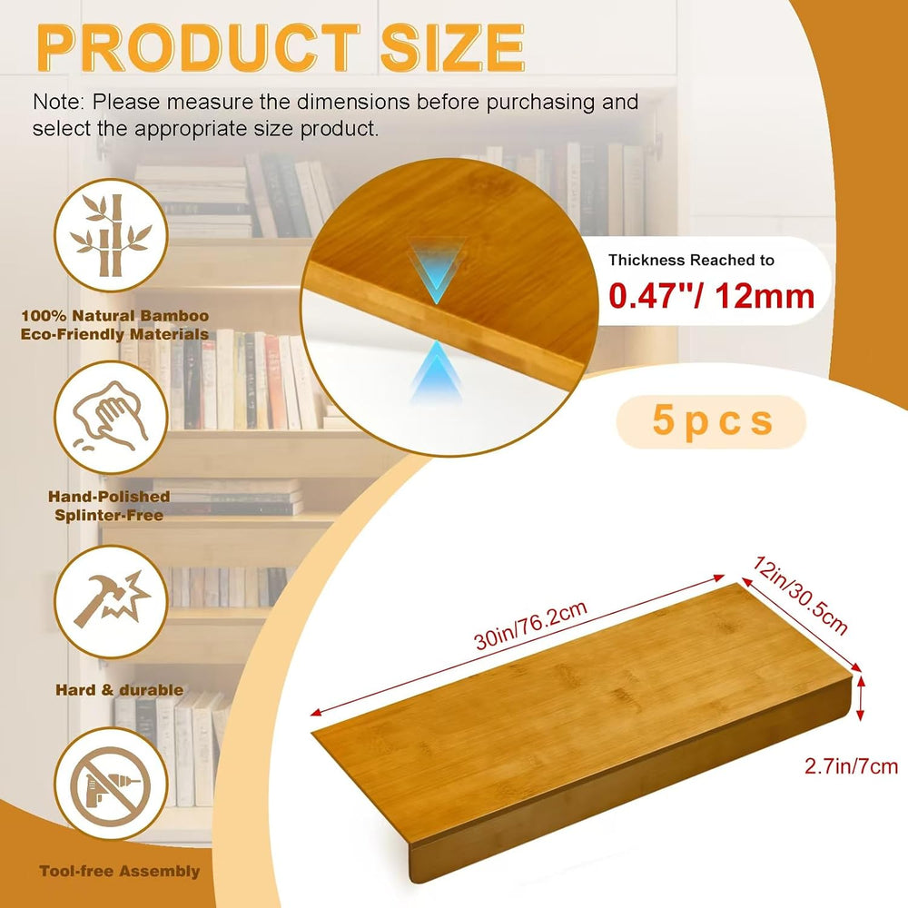 5 Pack Bamboo Wire Shelf Covers,0.47in Thick Snap-On Removable Bamboo Wire Ra...