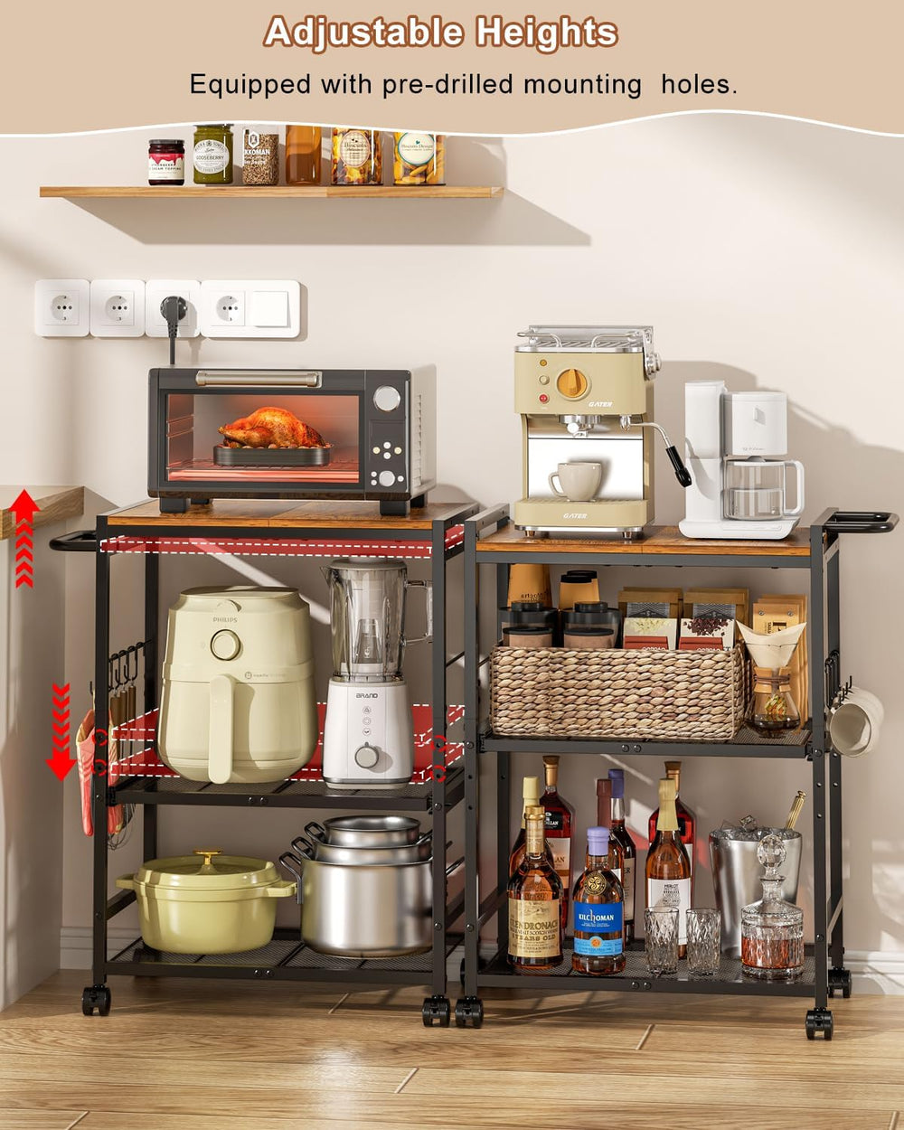 Feyejade 3-Tier Rolling Kitchen Cart with Storage, Compact Metal Island
