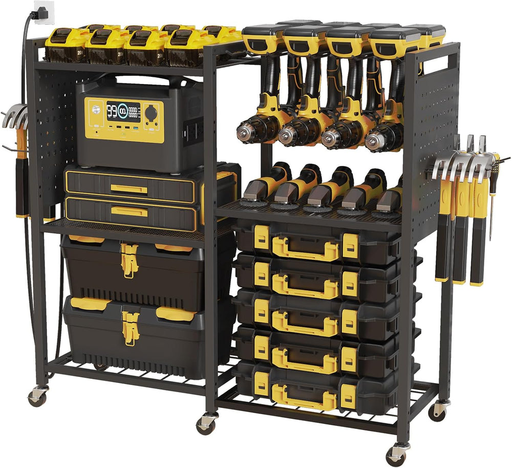 6-Tier Large Power Tool Organizer Cart with Charging Station, Heavy-Duty Gara...