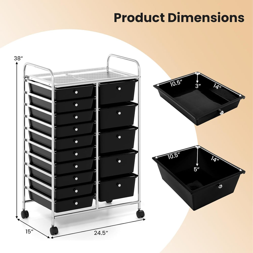 GOFLAME 15-Drawer Rolling Storage Cart, Multifunctional Art Craft Organizer C...