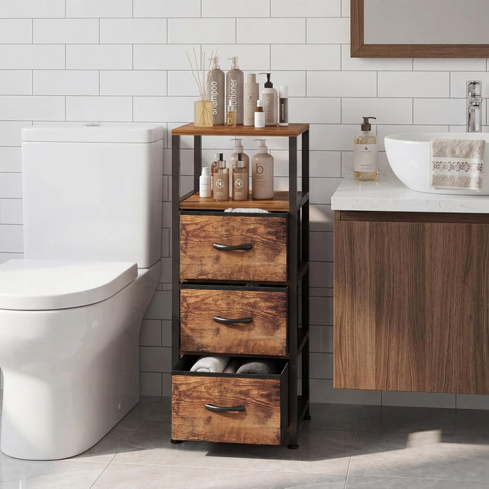 4-Tier Narrow Bathroom Floor Cabinet with Fabric Drawer