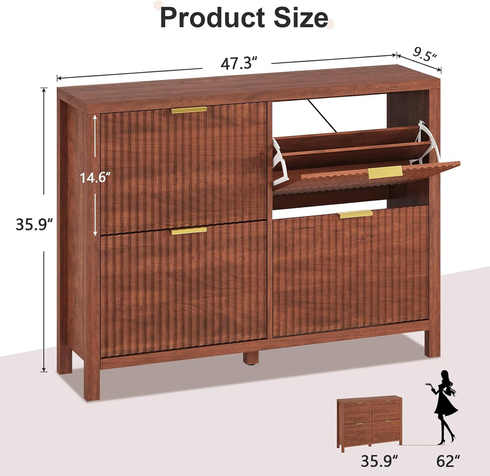 47" Fluted Shoe Cabinet Storage with 4 Flip Drawers for Entryway, Hallway
