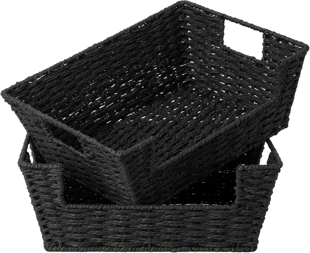 StorageWorks Pantry Baskets for Organizing, Paper Rope Black Basket, 2 Pack
