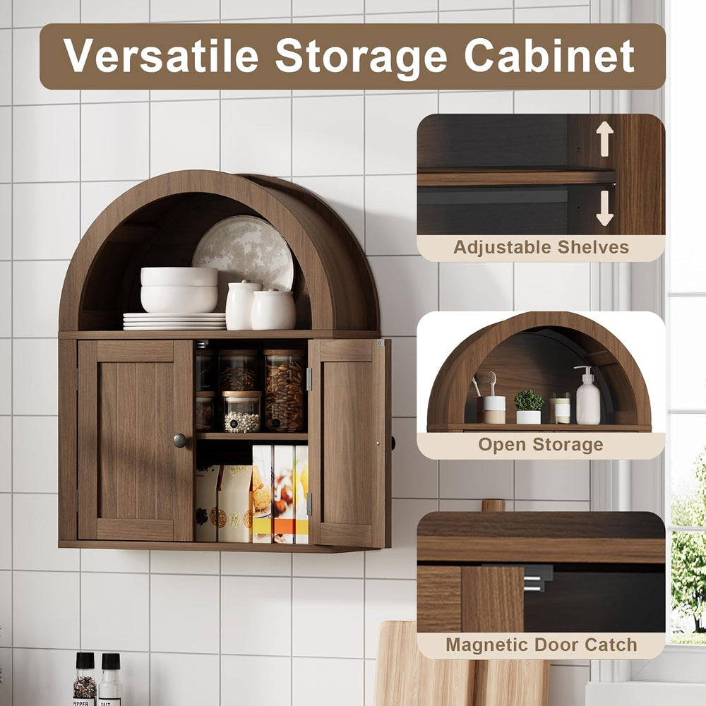 ChooChoo Arched Wall Cabinet, Double Door Medicine Cabinet with Shelf