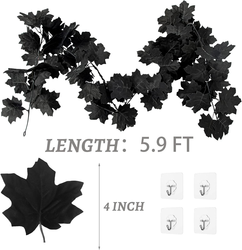 Black Leaf Garland, 12PCS Halloween Artificial Hanging Fall Maple Vines