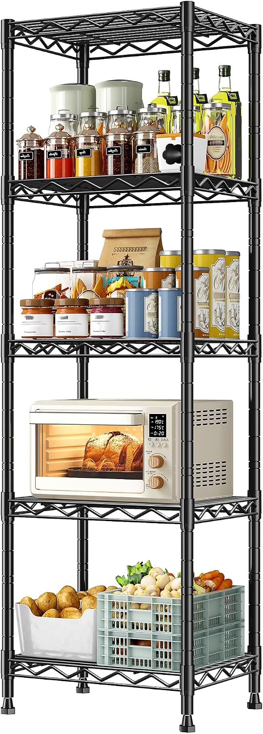 15.8"W 5-Tier Narrow Wire Shelving, Adjustable shelf, for Kitchen