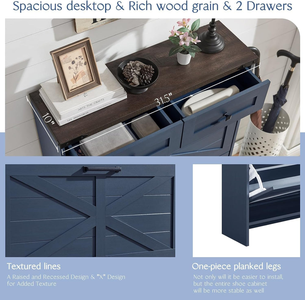 Barnyatoh Farmhouse Shoe Cabinet with 2 Flip Drawers & 2 Storage Drawers
