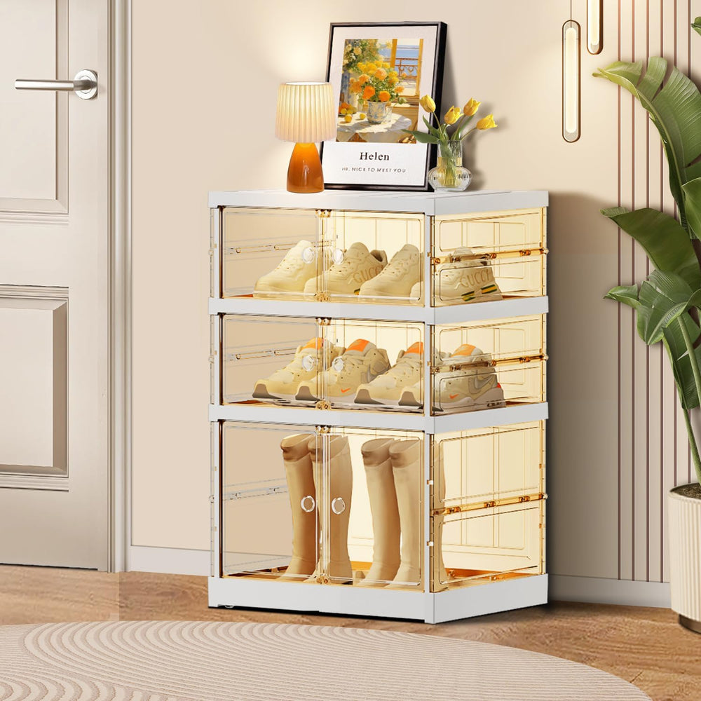 CIMLORD 3-Tier Foldable Shoe Organizer, Magnetic Doors, 3-6 Pairs, White