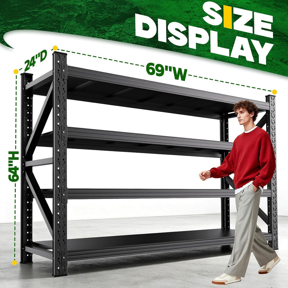 69"W Garage Shelving Heavy Duty Shelves, 4-Tier Garage Storage Shelves, ...