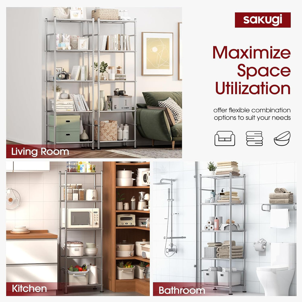 Sakugi Storage Shelves - Set of 2, 5-Tier Metal Shelf Organizer, Space-Saving...