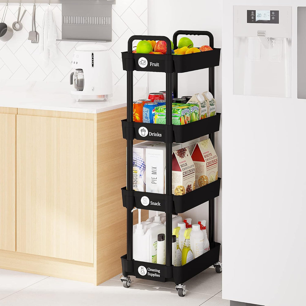 4 Tier Rolling Cart with Wheels, Utility Storage Carts,Black