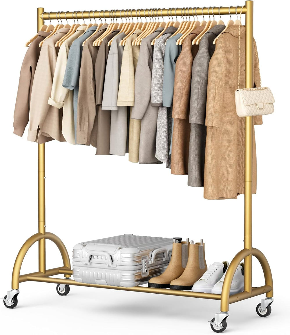 MISSLO Heavy Duty Clothing Rack with Wheels Rolling Clothes Racks for Hanging...