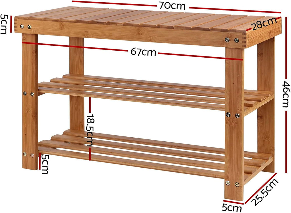 Artiss Shoe Rack Bench, Bamboo Shoes Storage Cabinet Organiser Benches Seat O...
