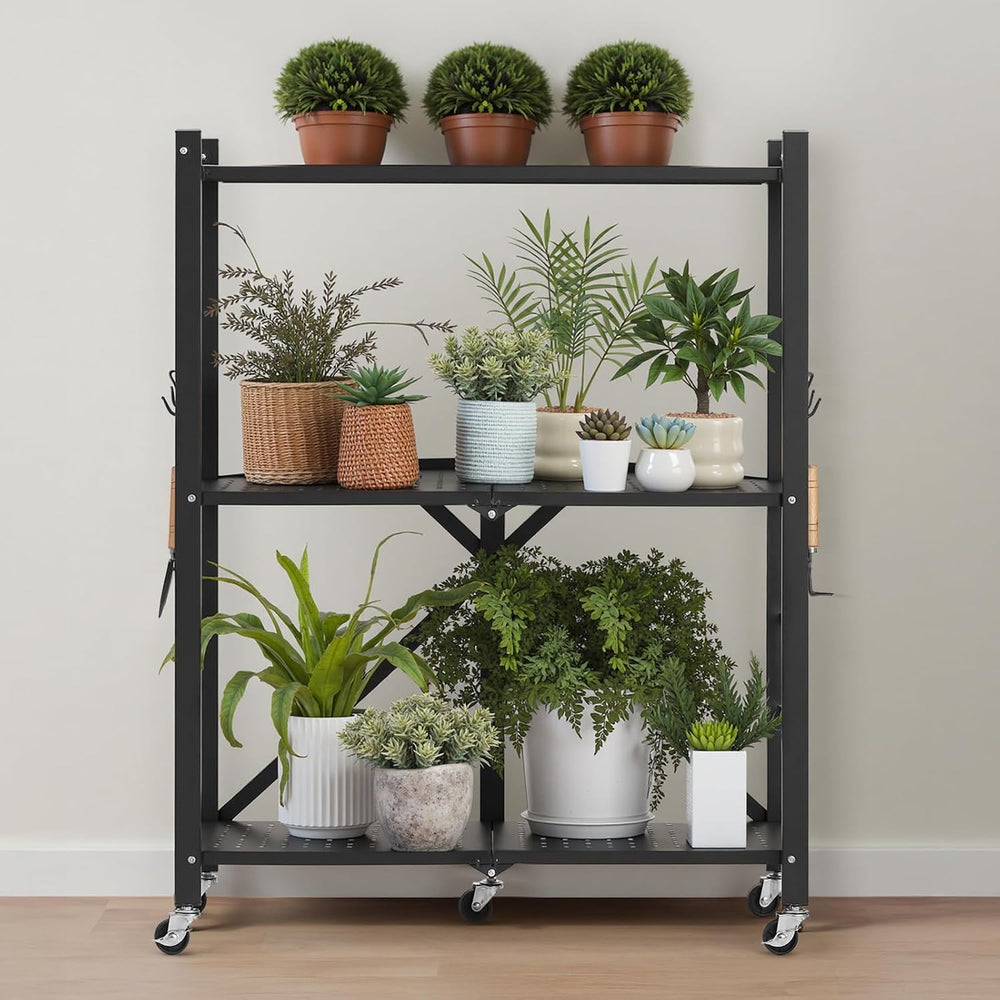 VEVOR 3-Tier Foldable Storage Shelf, 28W x 13D x 36H Inch Folding Metal Rack ...