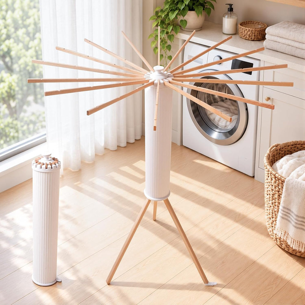 Clothes Drying Rack, Foldable Tripod Laundry Stand, 16 Wooden Arms