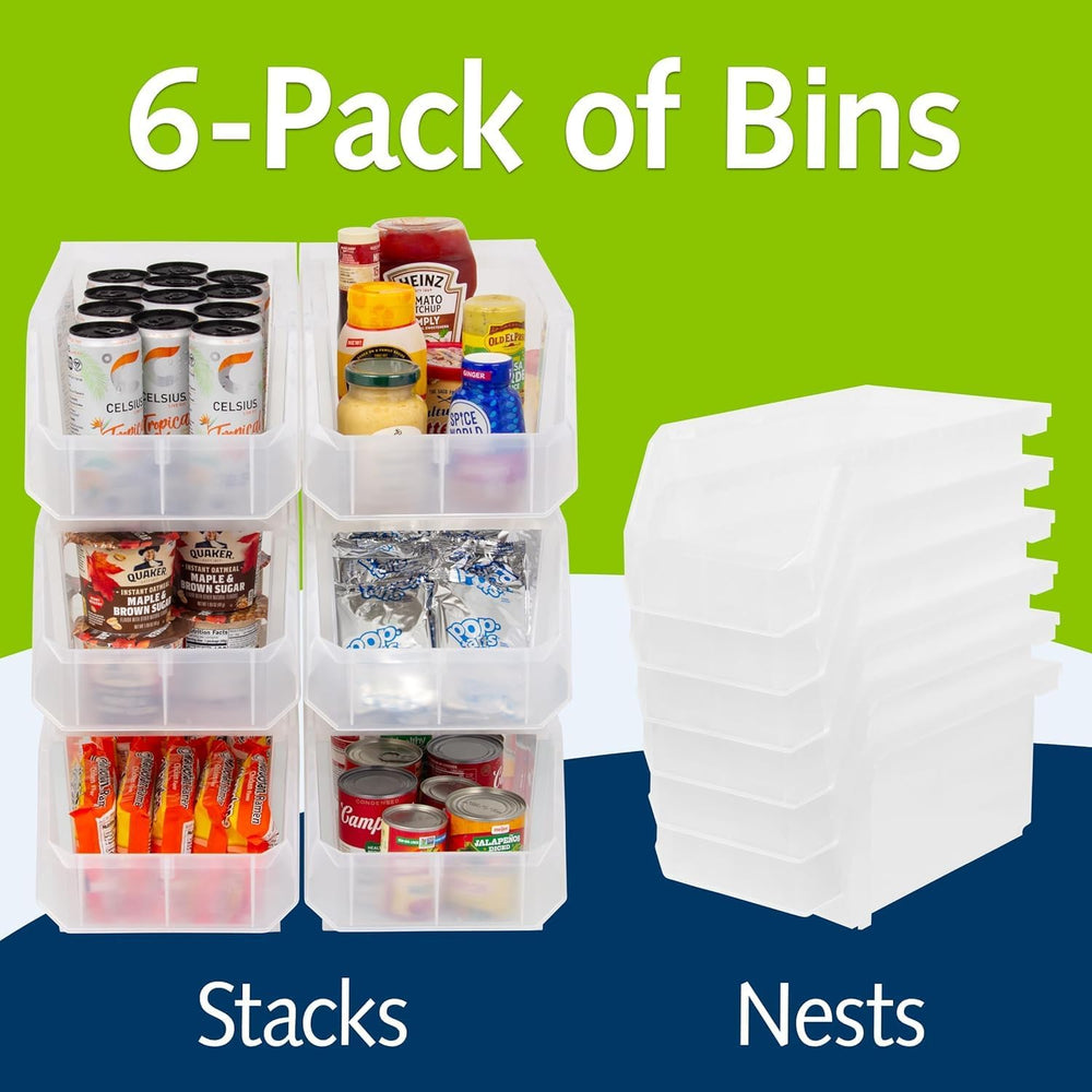 ReadySpace Large Stackable Plastic Storage Bins, 6-Pack, Clear