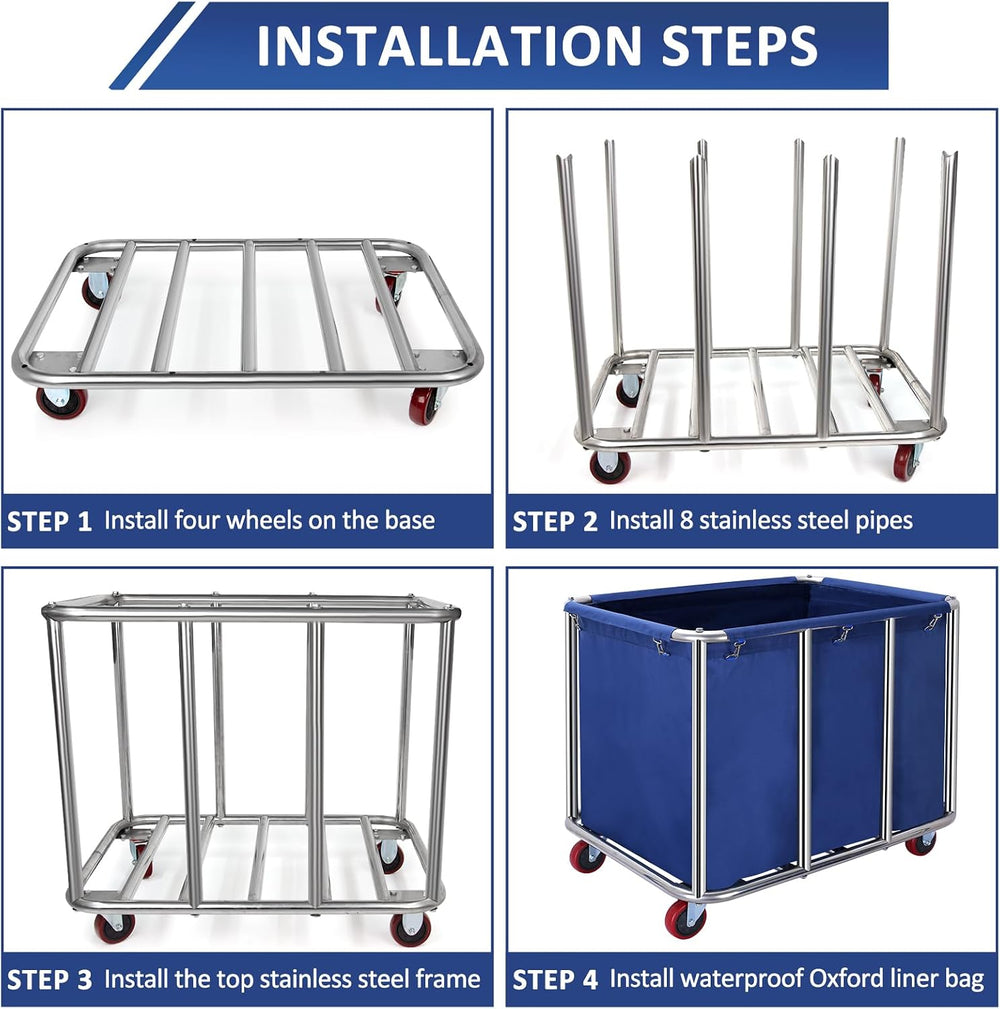 Commercial Laundry Cart with Wheels,400L Industrial Laundry Cart