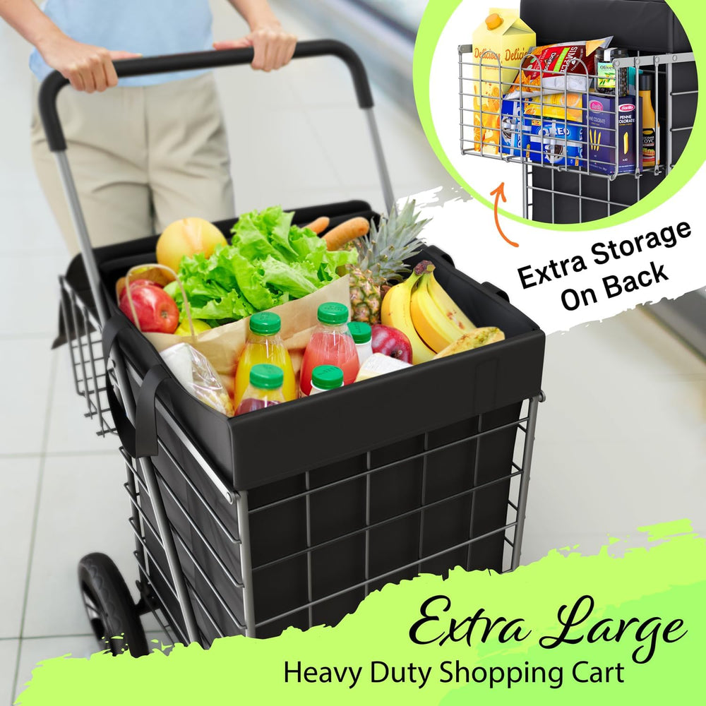 Our Modern Space Shopping Cart w/Waterproof Basket Liner & 360° Swivel Wh...