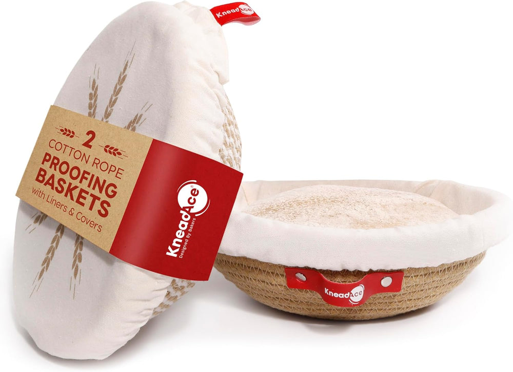 KneadAce Cotton Rope Banneton Bread Proofing Basket Set, 2 x Round Bread Bask...