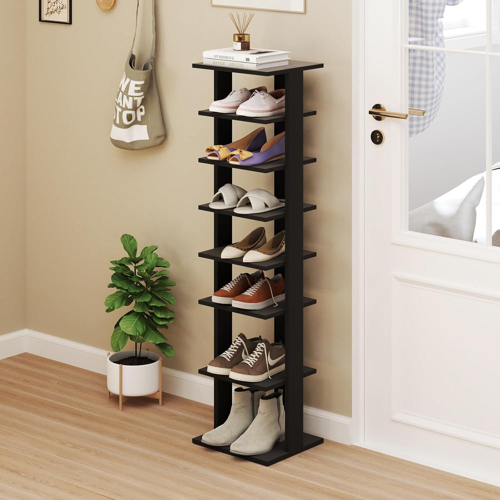 Tangkula 8-Tier Vertical Shoe Rack, Space-Saving Corner Shoe Organizer for 7 ...
