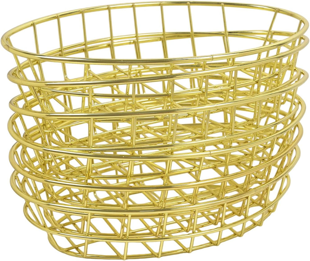 24 Pack Gold Metal Wire Bread Baskets with 50 Oil-Proof Liners, 9.5 x 6.2IN