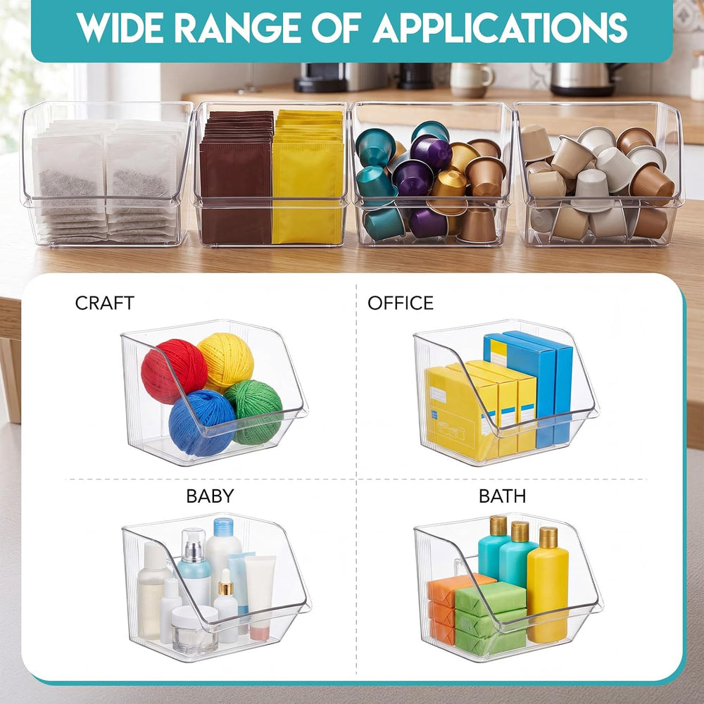 9 Pcs Stackable Plastic Storage Bins, Open Front, Clear