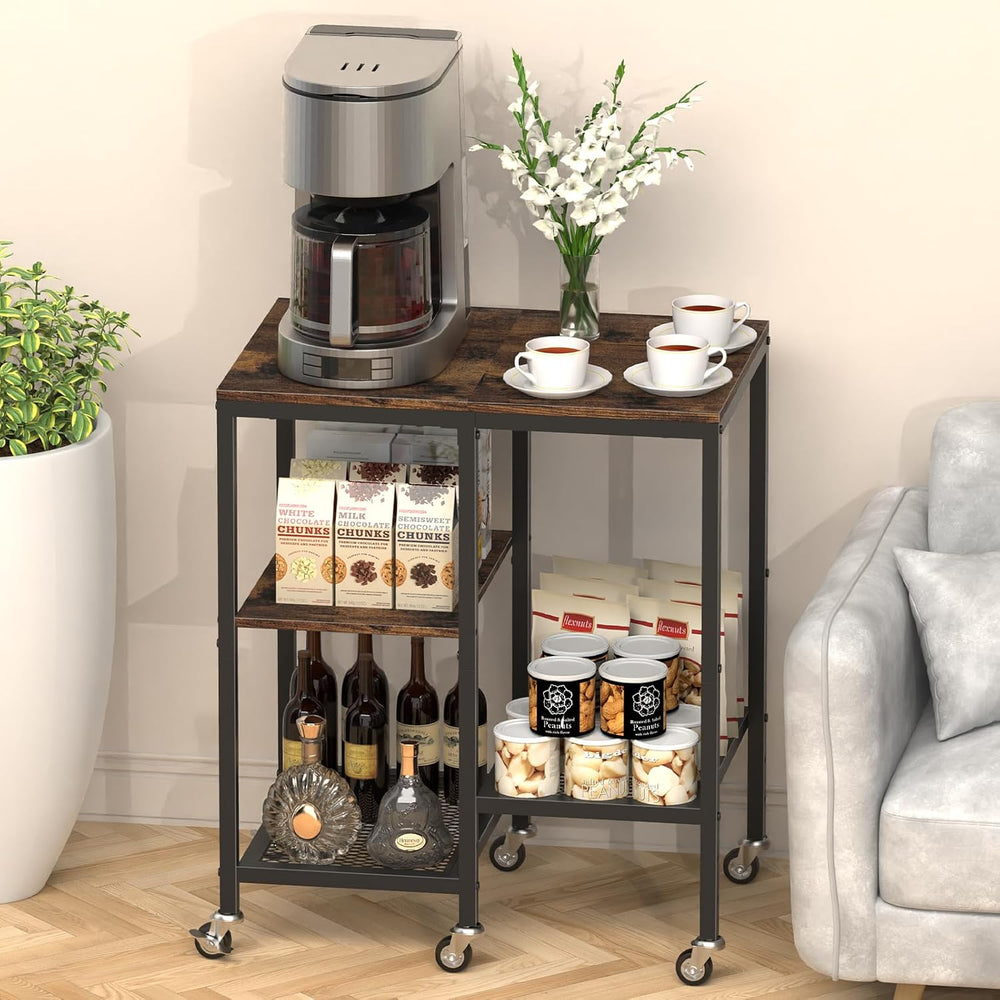 OGEMXU Rolling Kitchen Microwave Cart,4 Tier Microwave Stand,Brown