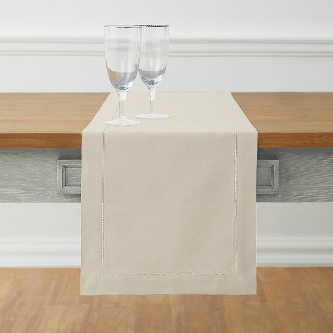 Solino Home Cotton Linen Table Runner 72 Inches Long - Hemstitch Linen Table ...