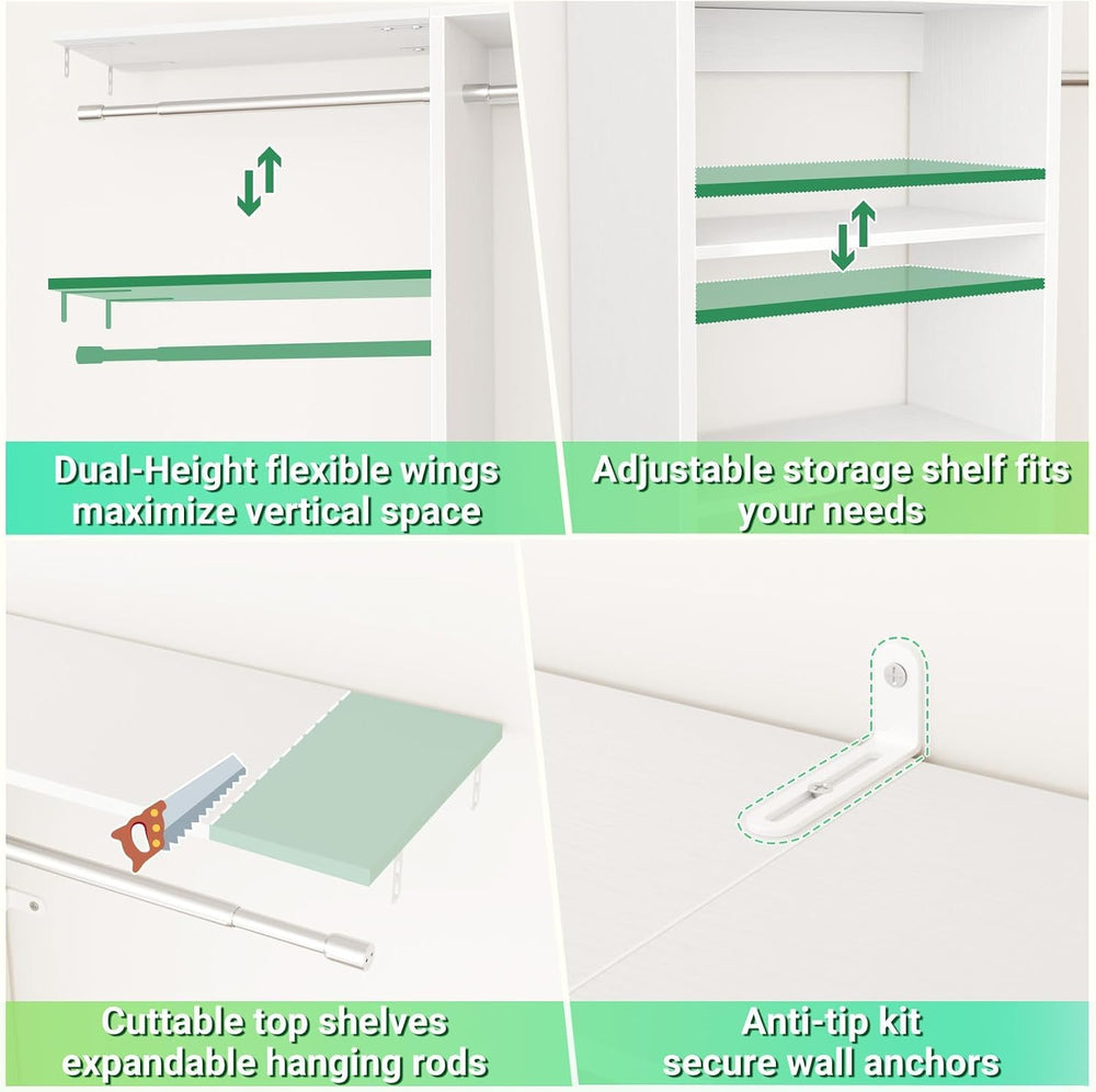 Besiost 4FT Small Closet Organizer System with 4 Hanging Rods & 3 Shelves