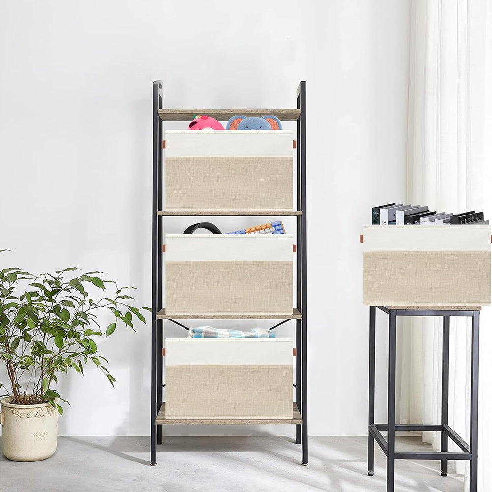 SNWDN 6 Pack Collapsible Fabric Storage Baskets with Handles (White/Beige 15&...