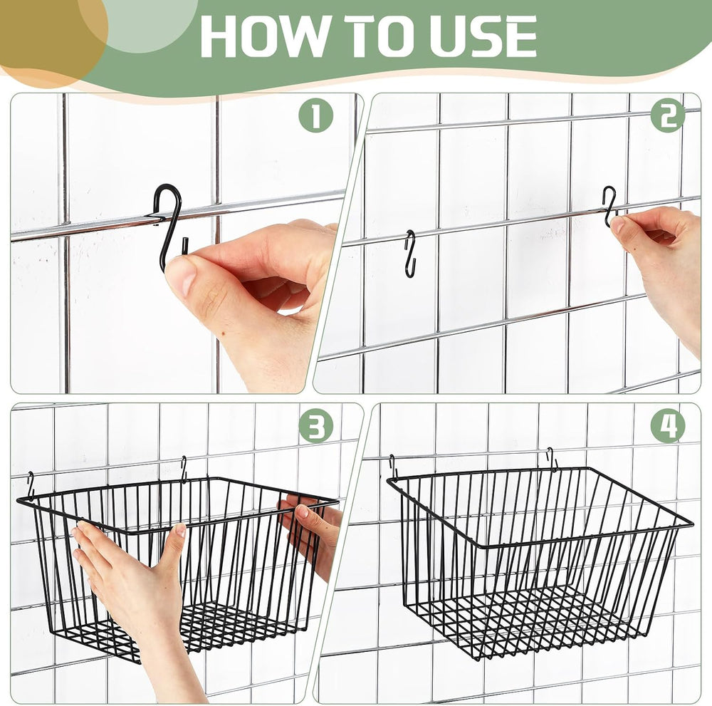 4pcs Hanging Wire Basket Set with S Hooks, 10.8''x7.8''x5.6&#...