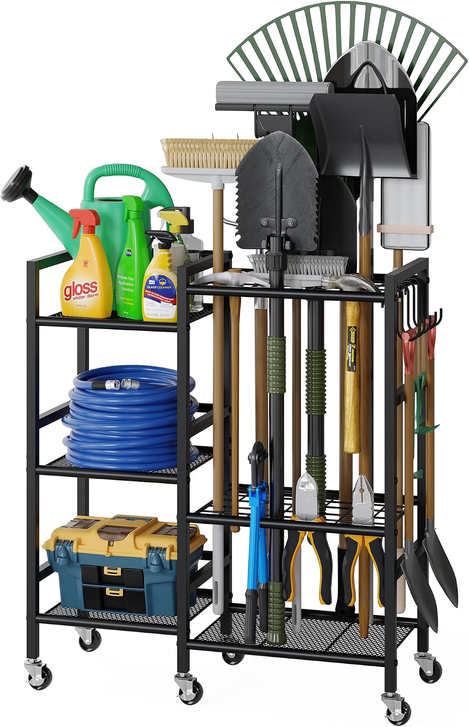 keomaisyto Garden Tool Organizer with 6 Industrial Wheels & Large Hooks