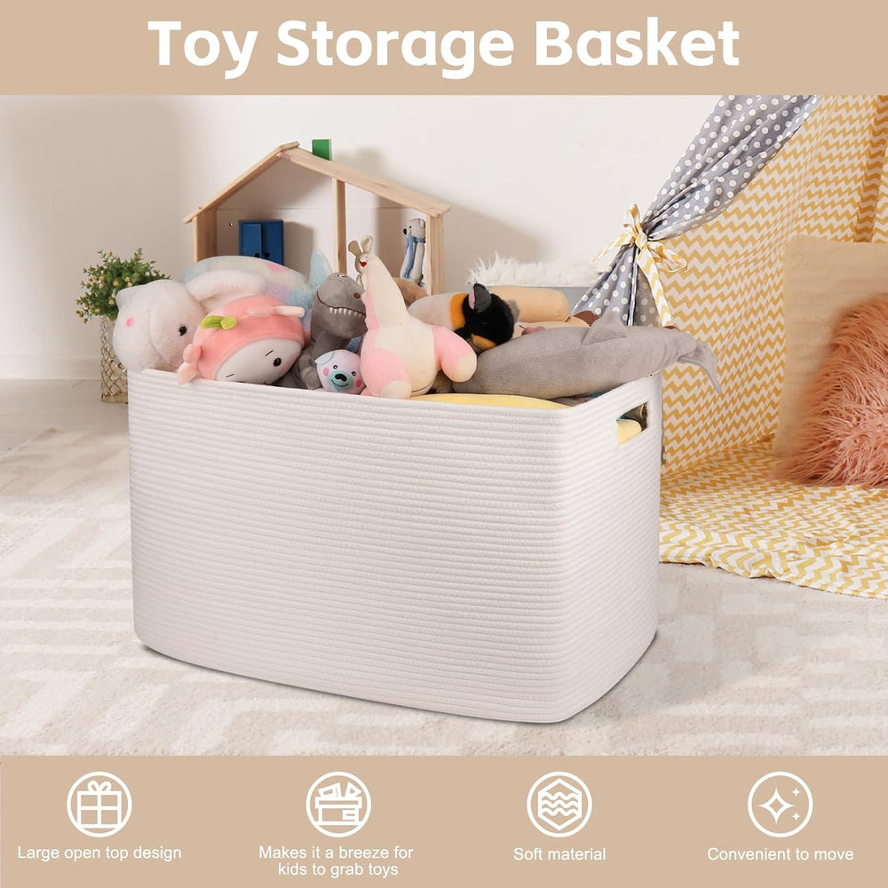 OIAHOMY 118L XXXLarge Rope Storage Basket, Oversized Blanket Basket White