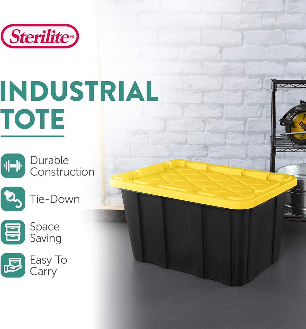Sterilite Industrial Storage Tote with Lids for Garage, 27 Gallon, 18-Pack