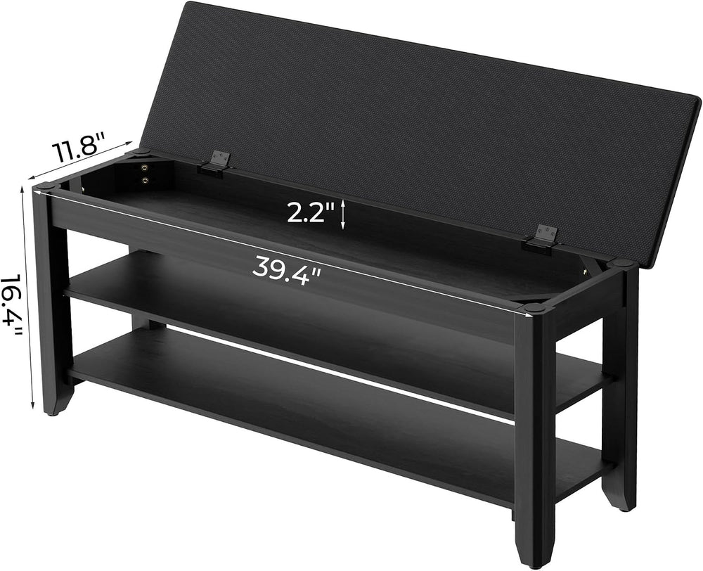 Homleke 39.4" Wide Solid Wood Shoe Rack Bench with Flip-Top Storage