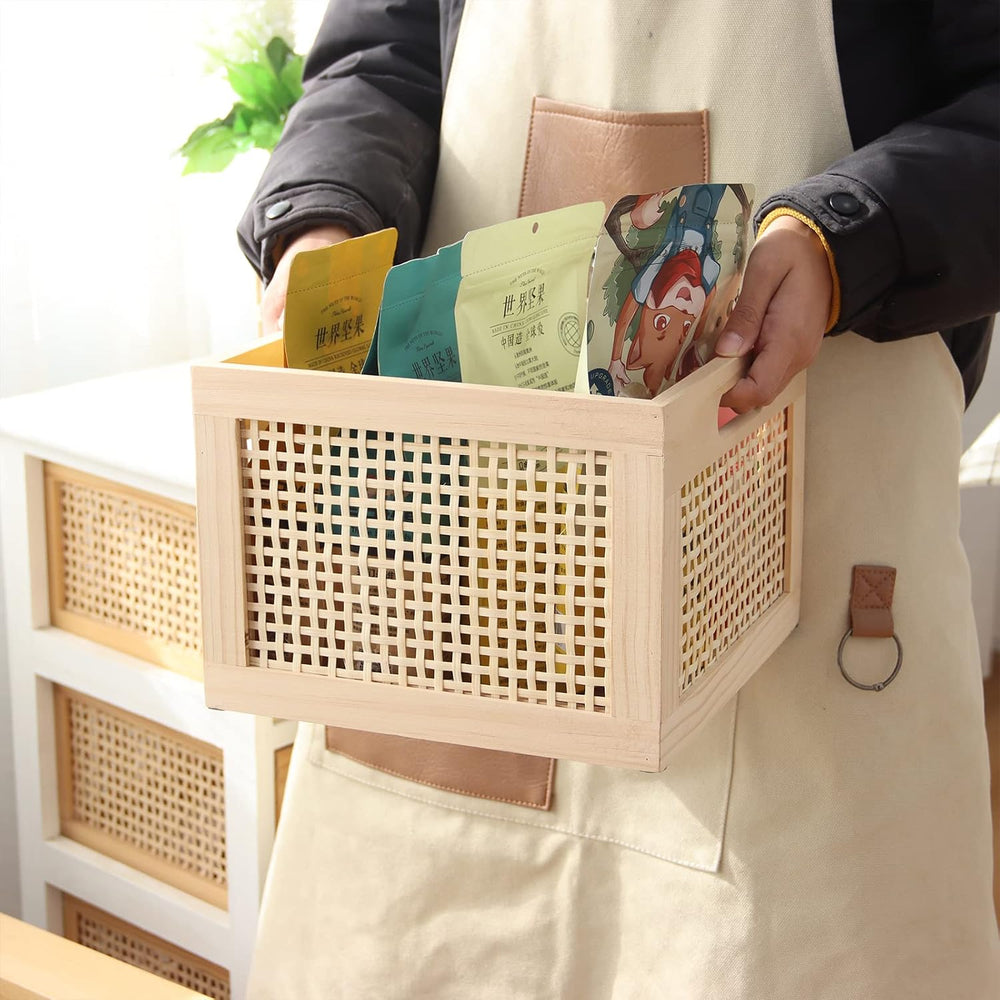 Wooden Bamboo Crate Woven Storage Box for Home,Office